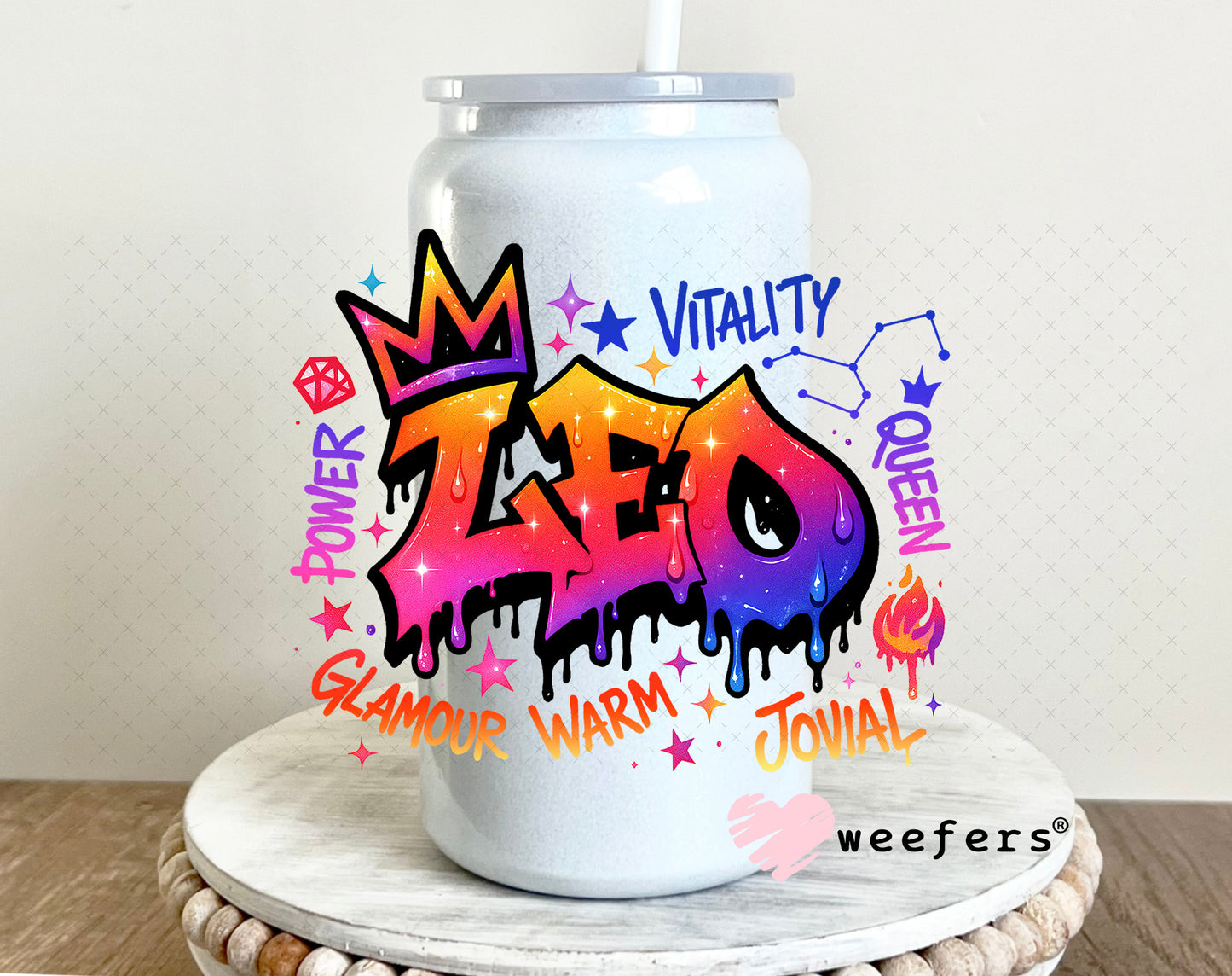UV DTF Decal - Leo Zodiac Sign 16oz Glass Can Generic Weefers