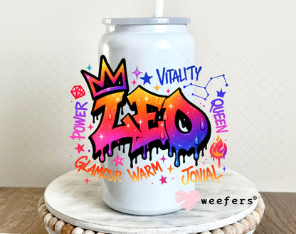UV DTF Decal - Leo Zodiac Sign 16oz Glass Can Generic Weefers