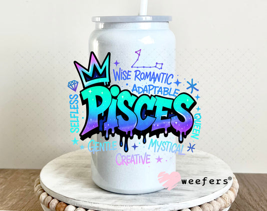 UV DTF Decal - Pisces Zodiac Sign 16oz Glass Can Generic Weefers