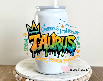 UV DTF Decal - Taurus Zodiac Sign 16oz Glass Can Generic Weefers