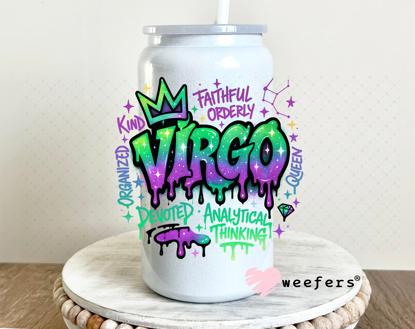 UV DTF Decal - Virgo Zodiac Sign 16oz Glass Can Generic Weefers