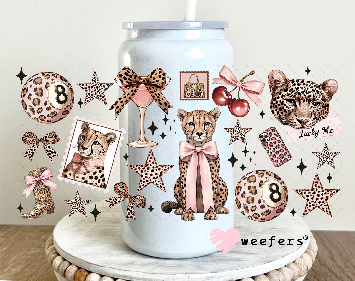 UV DTF Cup Wrap – Rose gold Cheetahs - Weefers Exclusive 16oz Glass Can Generic Weefers