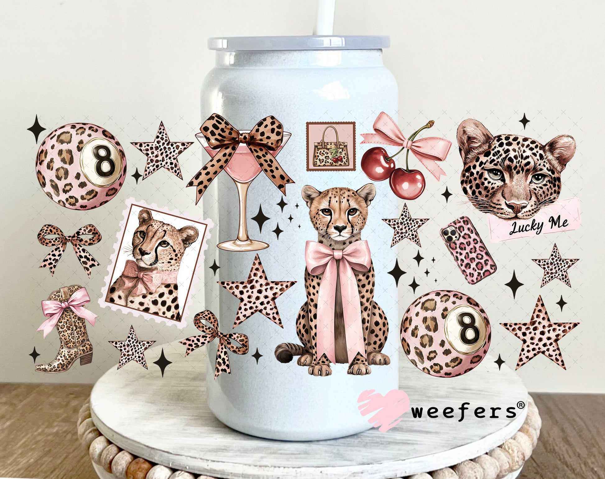 UV DTF Cup Wrap – Rose gold Cheetahs - Weefers Exclusive 16oz Glass Can Generic Weefers