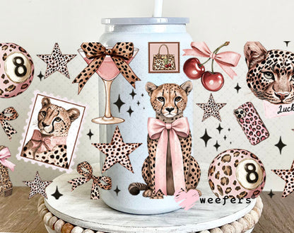 UV DTF Cup Wrap – Rose gold Cheetahs - Weefers Exclusive 16oz Glass Can Generic Cup Wrap Weefers