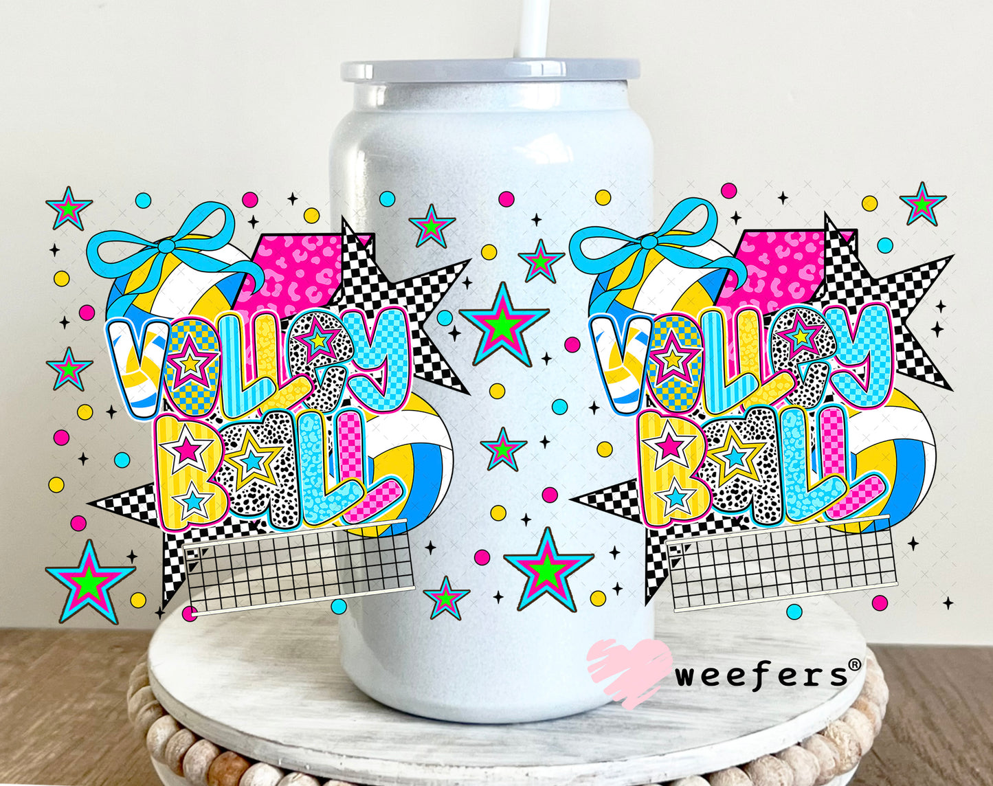 UV DTF Cup Wrap – Preppy Volleyball - Weefers Exclusive 16oz Glass Can Generic Weefers