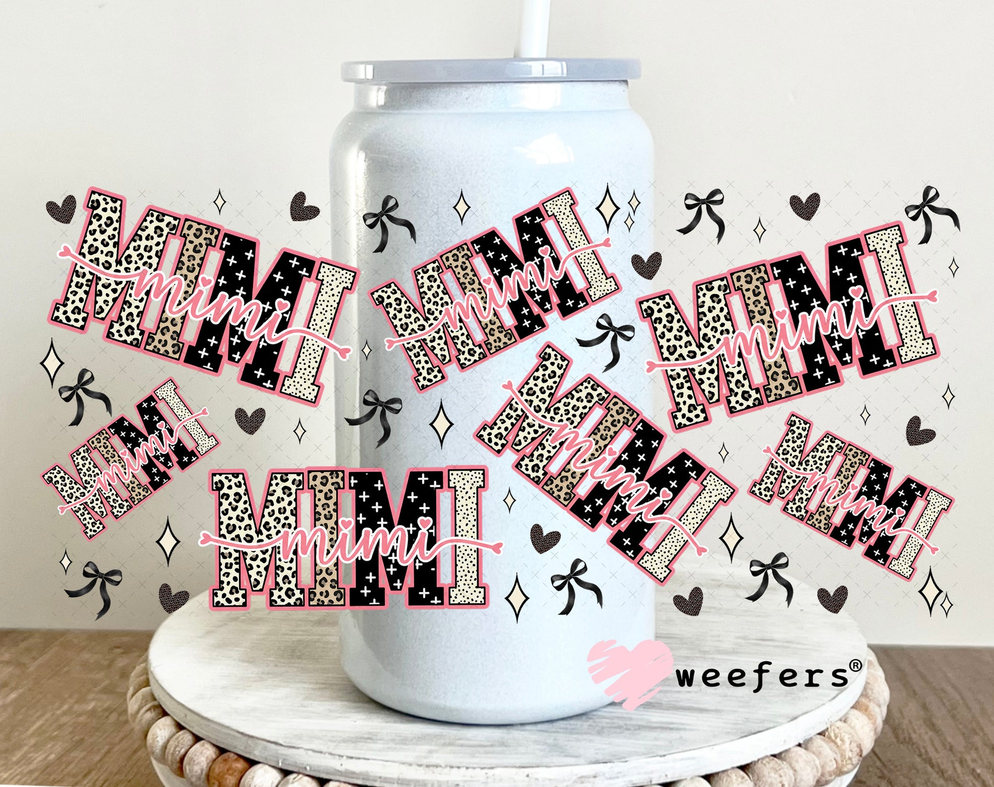 UV DTF Cup Wrap – Mimi Cheetah Print - Weefers Exclusive 16oz Glass Can Generic Weefers