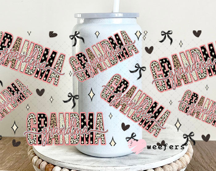 UV DTF Cup Wrap – Grandma Cheetah Print - Weefers Exclusive 16oz Glass Can Generic Cup Wrap Weefers