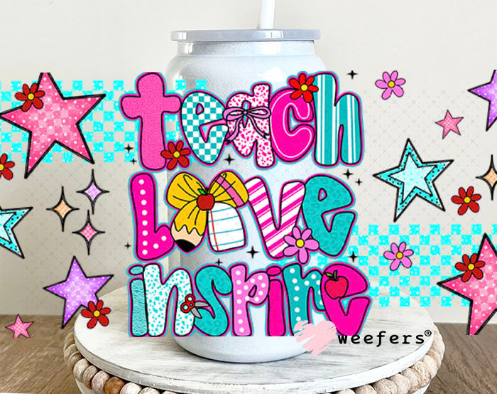 UV DTF Cup Wrap – Preppy Teach Love Inspire- Weefers Exclusive 16oz Glass Can Generic Cup Wrap Weefers