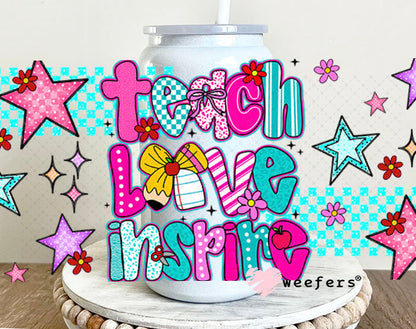 UV DTF Cup Wrap – Preppy Teach Love Inspire- Weefers Exclusive 16oz Glass Can Generic Cup Wrap Weefers