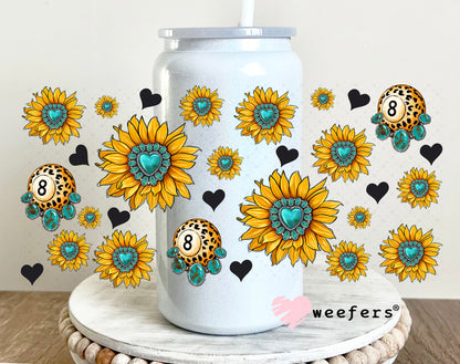 UV DTF Cup Wrap – Cow Coffee and Sunflowers Sidekick - Weefers Exclusive 16oz Glass Can Generic Weefers