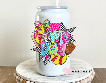 UV DTF Decal - Preppy Gameday Softball 16oz Glass Can Generic Weefers