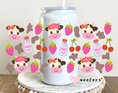 UV DTF Cup Wrap – Strawberry Milk cow 16oz Glass Can Generic Weefers