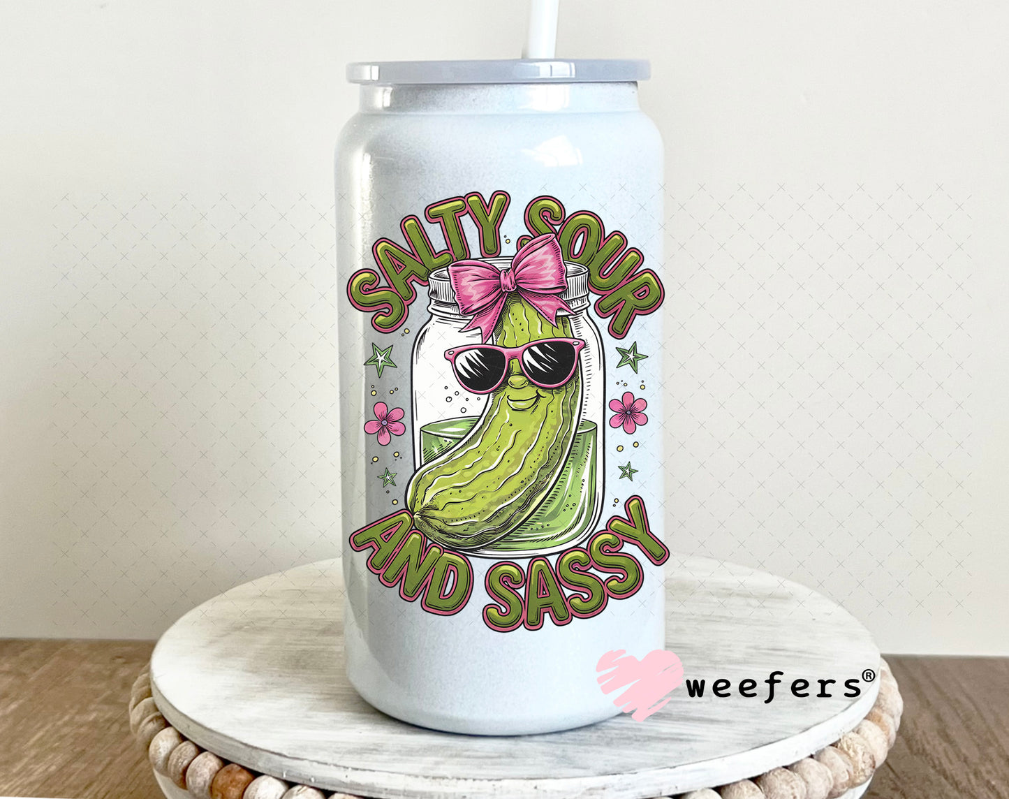 UV DTF Decal - Salty Sour and Sassy Pickle 16oz Glass Can Generic Weefers