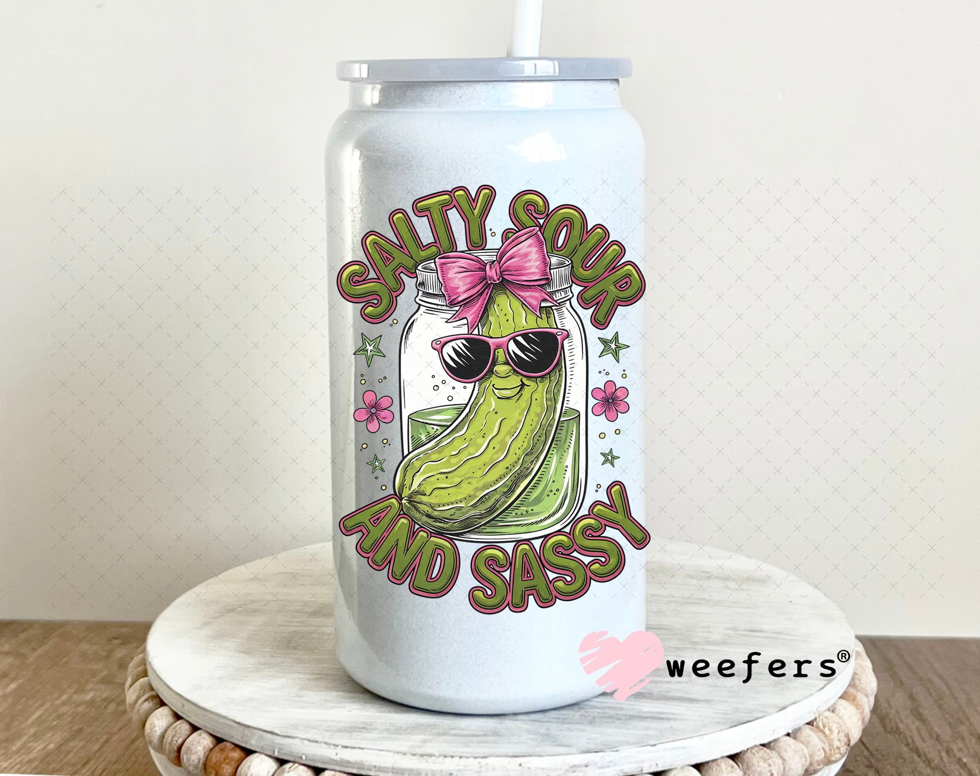 UV DTF Decal - Salty Sour and Sassy Pickle 16oz Glass Can Generic Weefers