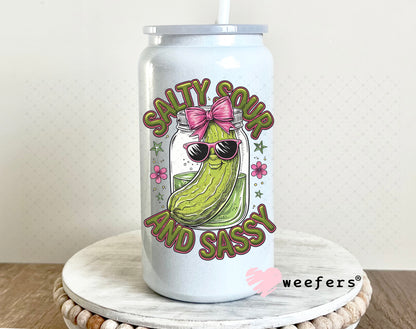 UV DTF Decal - Salty Sour and Sassy Pickle 16oz Glass Can Generic Weefers