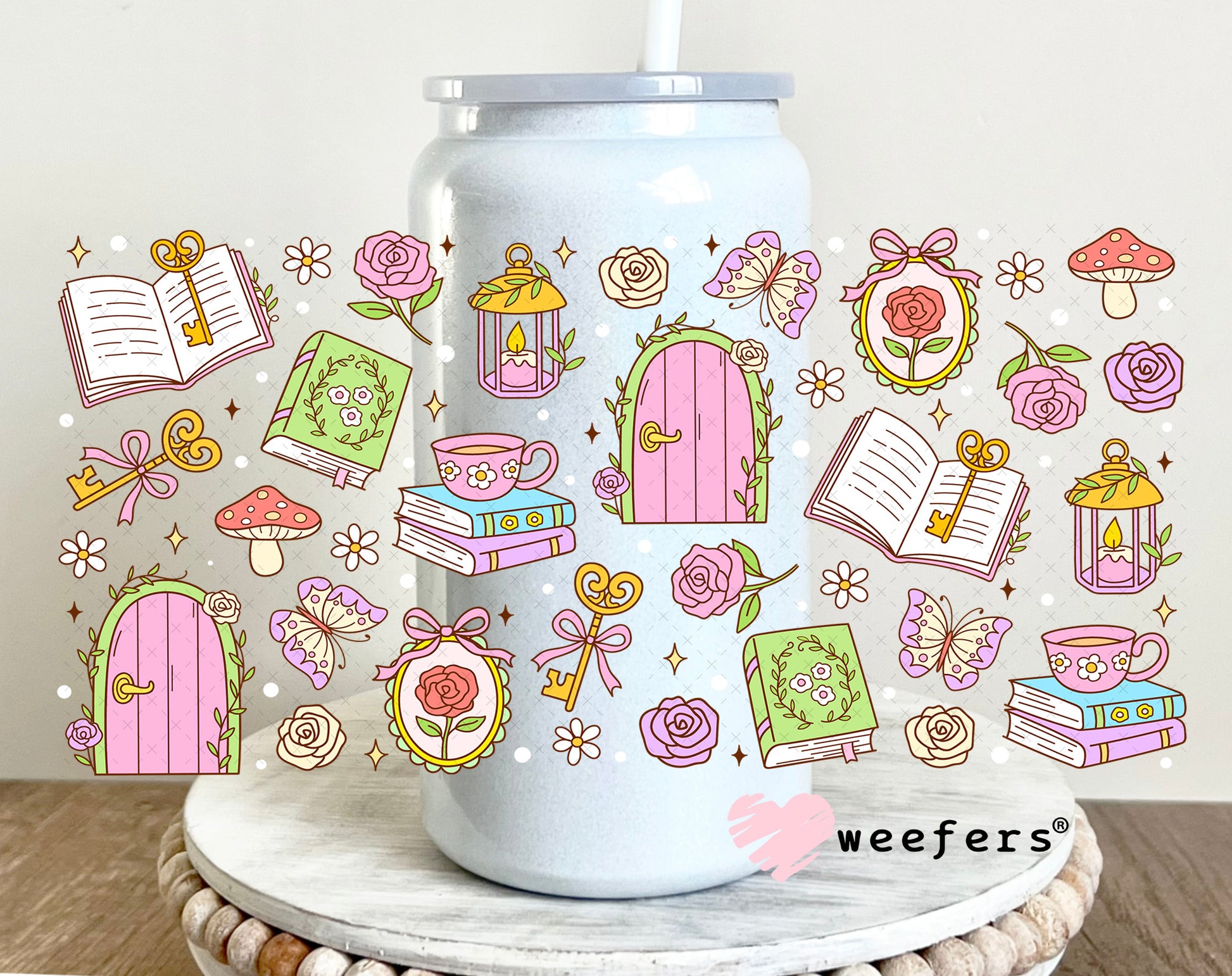 UV DTF Cup Wrap – Book Lover Tea Time 16oz Glass Can Generic Weefers