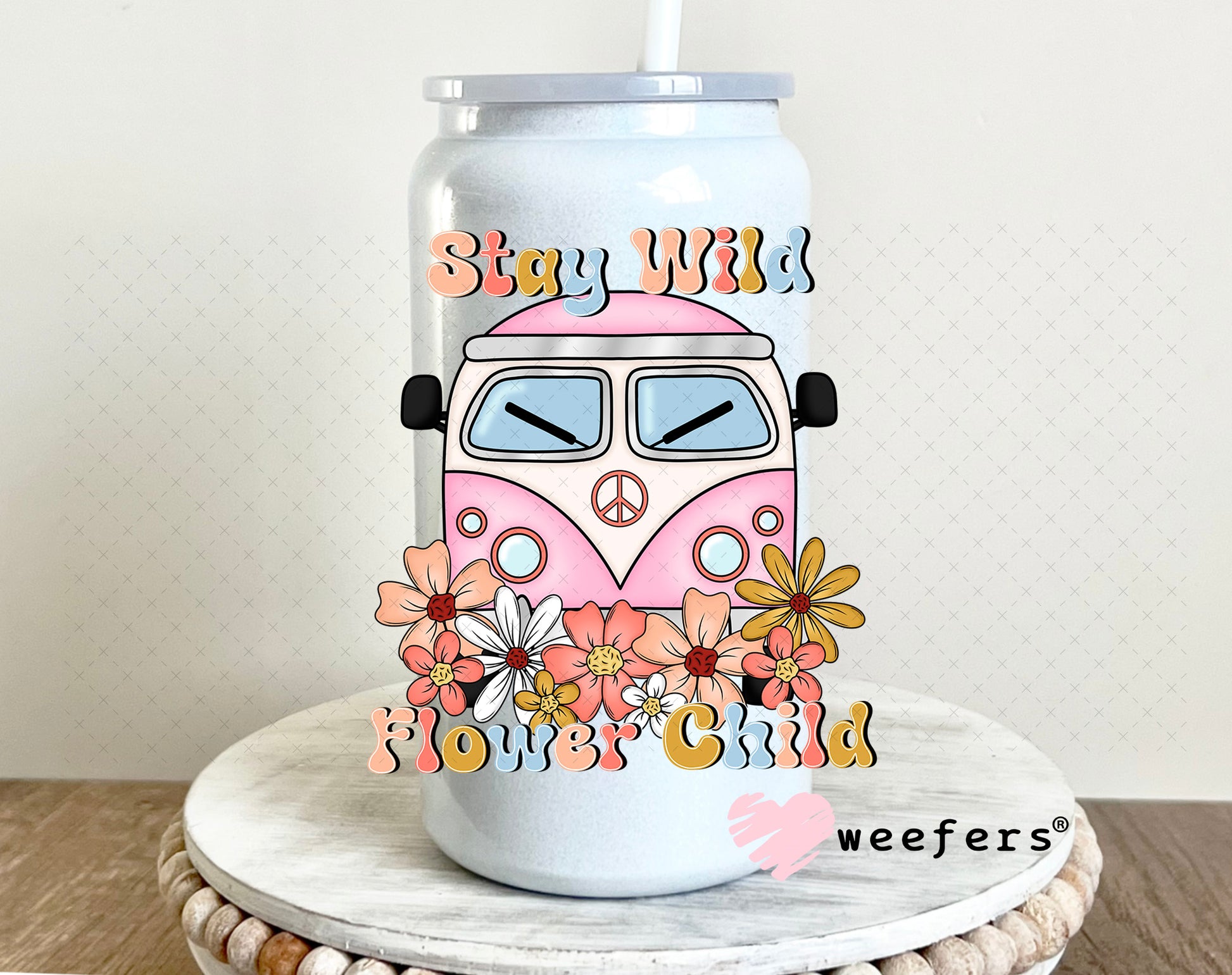 UV DTF Decal - Stay Wild Flower Child 16oz Glass Can Generic Weefers