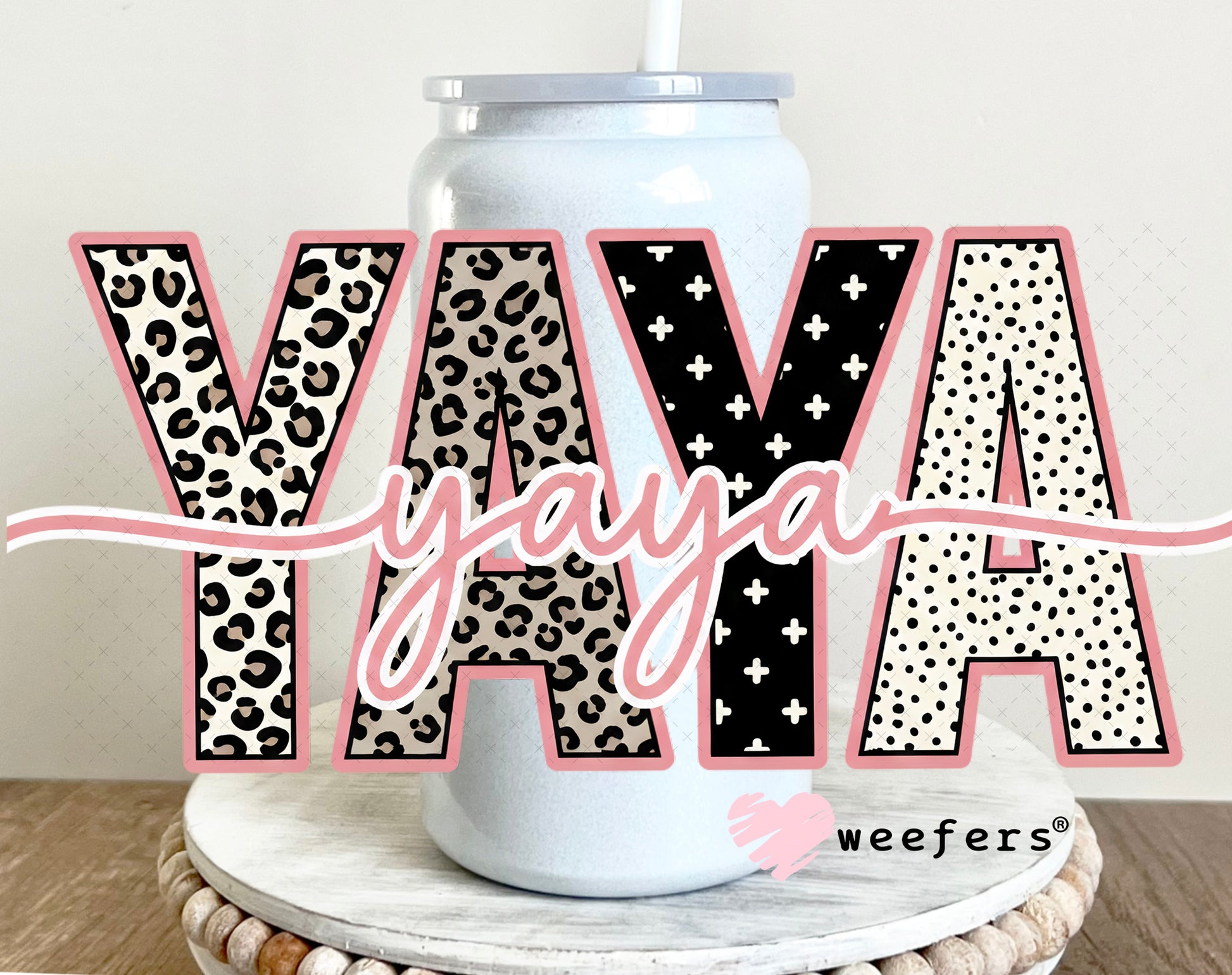 UV DTF Cup Wrap – Cheetah Yaya 16oz Glass Can Generic Weefers