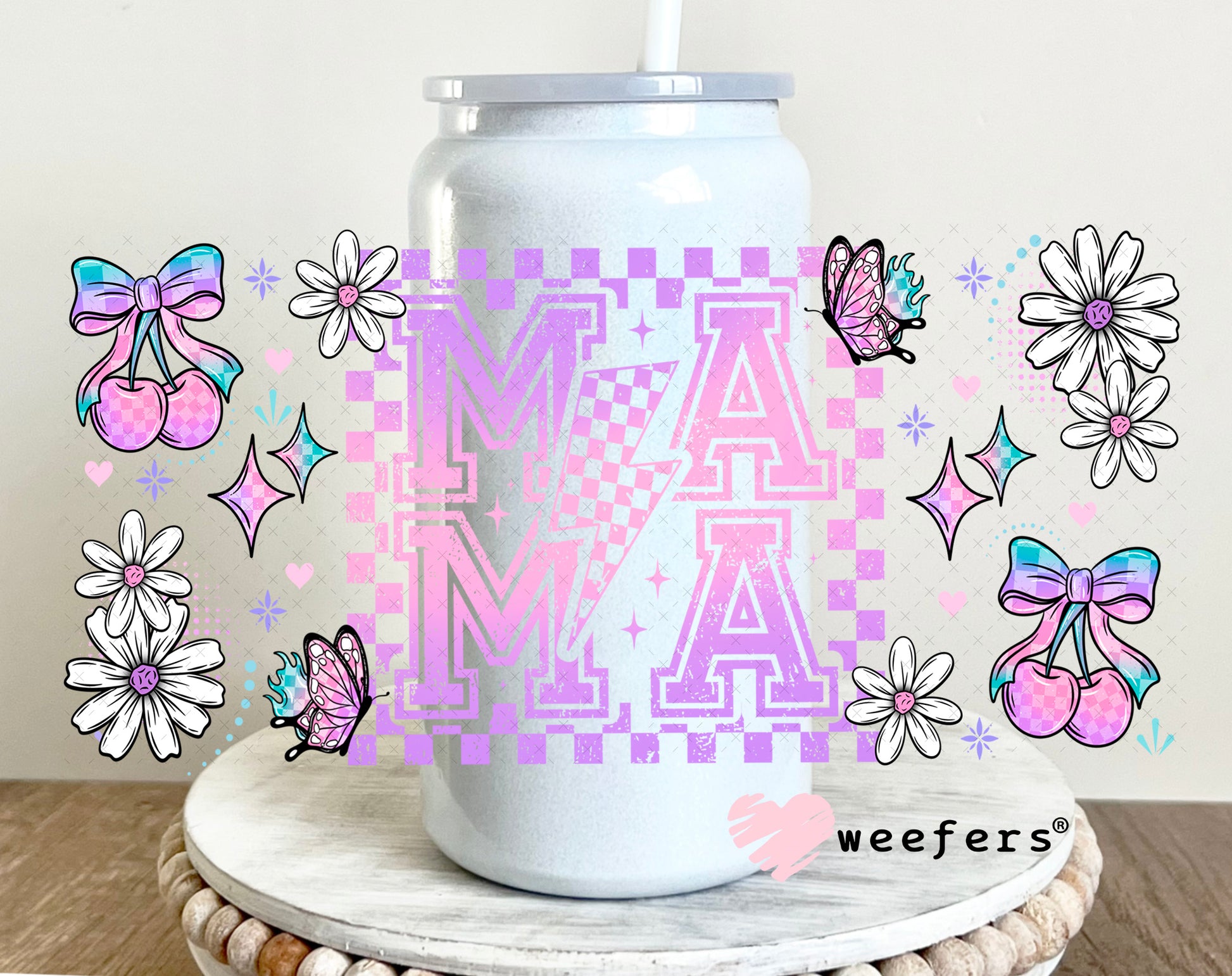 UV DTF Cup Wrap – Pink and Teal MaMa 16oz Glass Can Generic Weefers