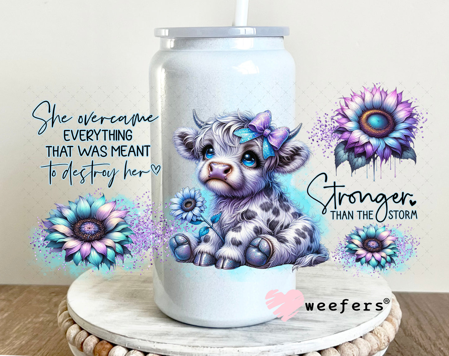 UV DTF Cup Wrap – She Overcame Everything that Was Meant to Destroy Her 16oz Glass Can Generic Weefers