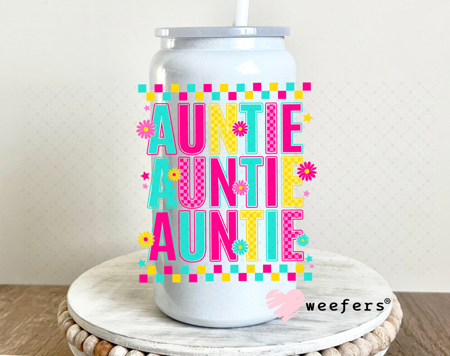 UV DTF Decal - Preppy Auntie 16oz Glass Can Generic Weefers