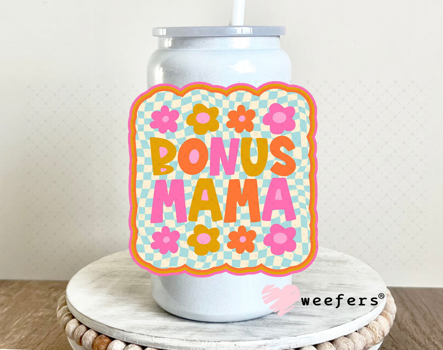 UV DTF Decal - Bonus Mama Magenta Gold 16oz Glass Can Generic Weefers