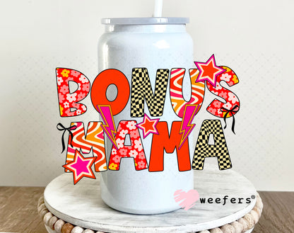 UV DTF Decal - Bonus Mama Red Orange Checkers 16oz Glass Can Generic Weefers