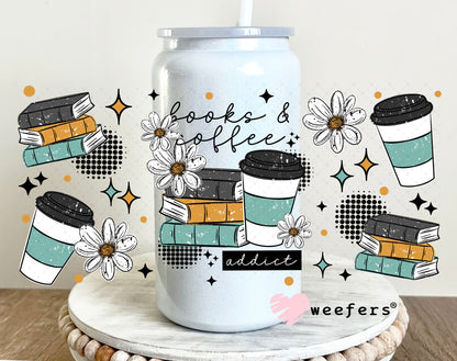 UV DTF Cup Wrap – Books and Coffee Addict 16oz Glass Can Generic Weefers