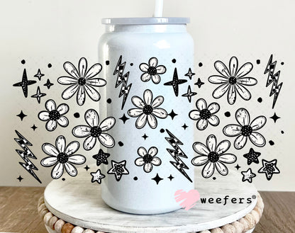 UV DTF Cup Wrap – Flowers White and Black 16oz Glass Can Generic Weefers