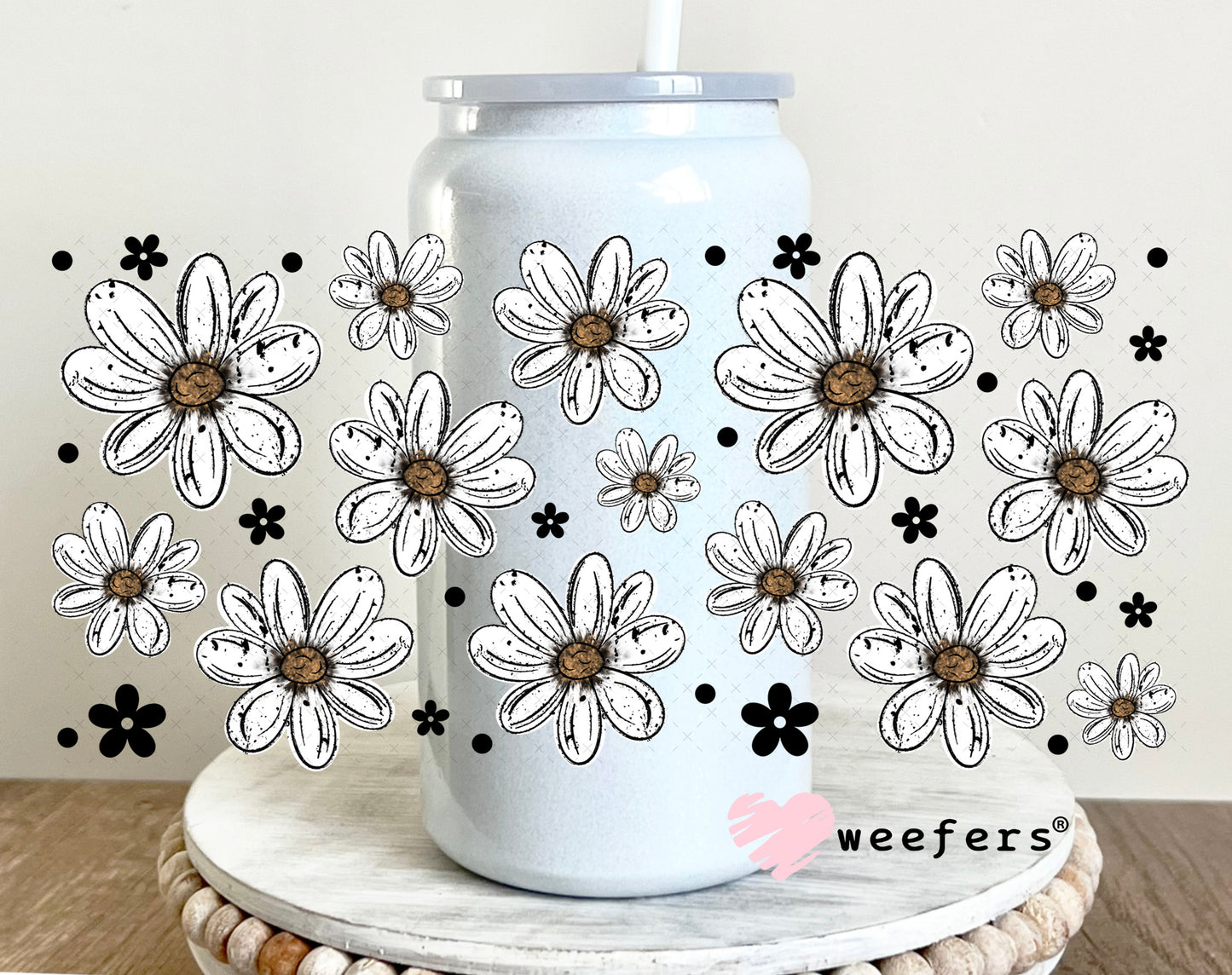 UV DTF Cup Wrap – Flowers White 16oz Glass Can Generic Weefers