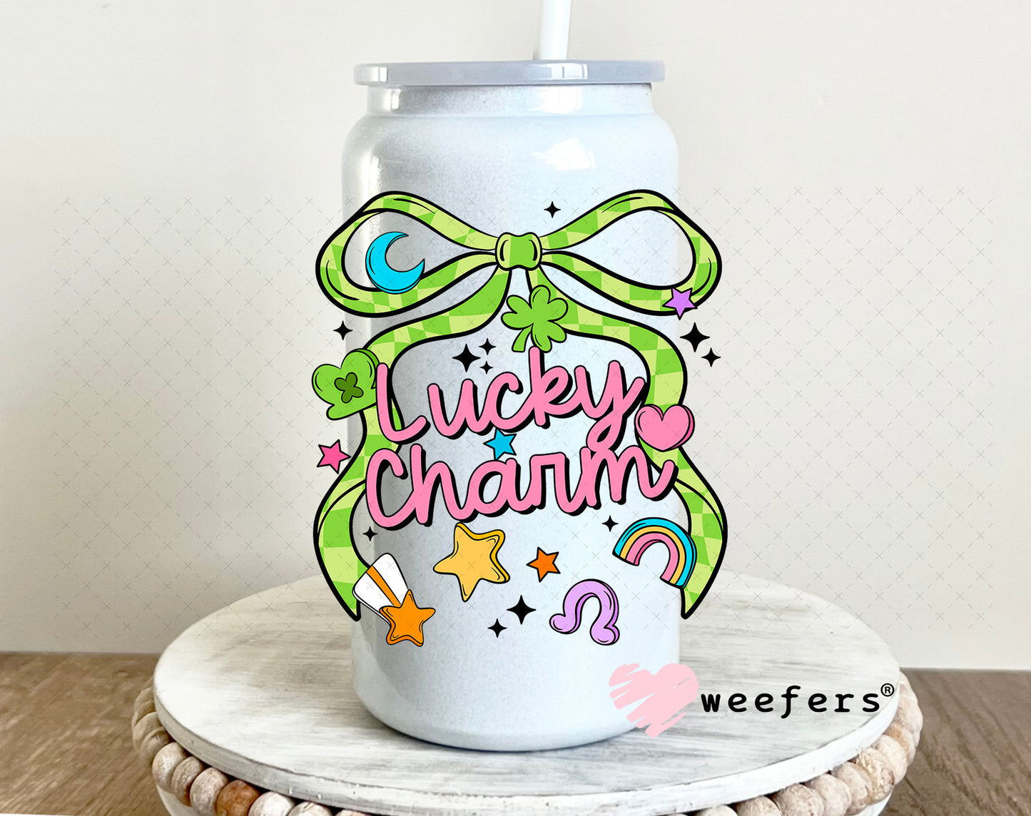 UV DTF Decal - Lucky Charm St Patrick's Day 16oz Glass Can Generic Weefers