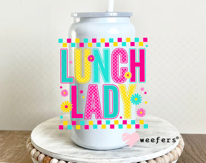 UV DTF Decal - Lunch Lady Magenta Teal 16oz Glass Can Generic Weefers