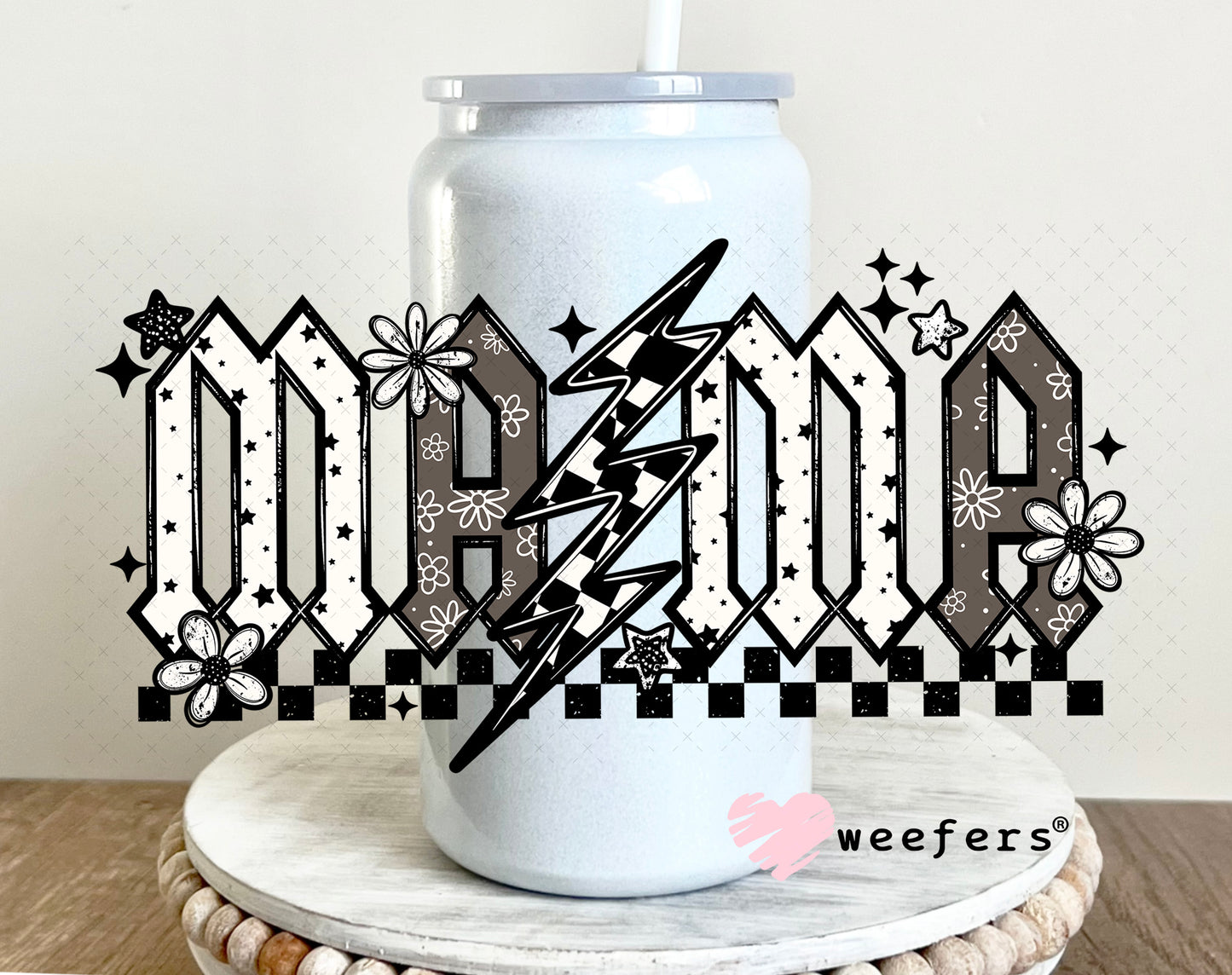 UV DTF Decal - Mama Lightening Bolt 16oz Glass Can Generic Weefers