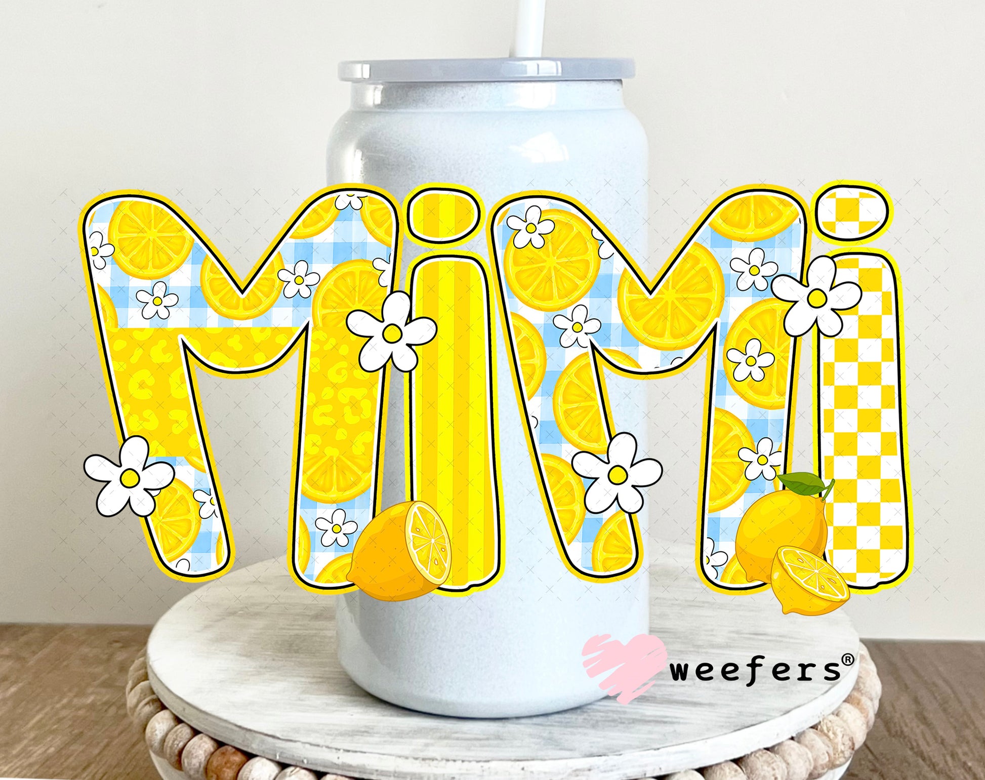 UV DTF Decal - Mimi Sunny Yellow 16oz Glass Can Generic Weefers