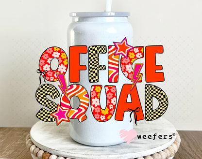 UV DTF Decal - Office Squad Red Orange Checkered 16oz Glass Can Generic Weefers