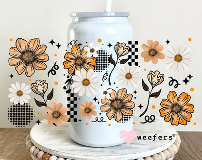 UV DTF Cup Wrap – Flowers Beige Light Orange 16oz Glass Can Generic Weefers