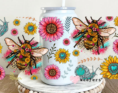UV DTF Cup Wrap – Whimsical Pink Teal Bees - Weefers® Exclusive 16oz Glass Can Generic Cup Wrap Weefers