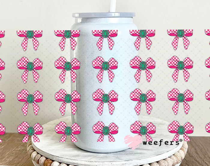 UV DTF Cup Wrap – Western Pink Checkered Bow Elements - Weefers Exclusive 16oz Glass Can Generic Cup Wrap Weefers