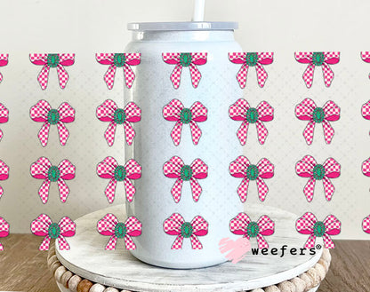 UV DTF Cup Wrap – Western Pink Checkered Bow Elements - Weefers Exclusive 16oz Glass Can Generic Cup Wrap Weefers