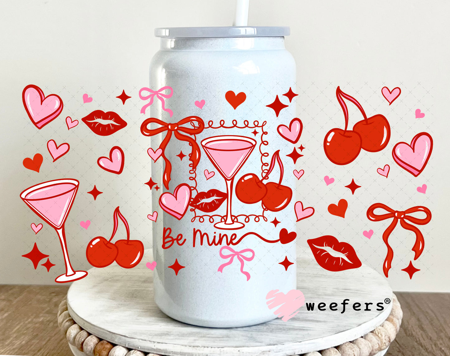 UV DTF Cup Wrap – Valentine Be Mine 16oz Glass Can Generic Weefers