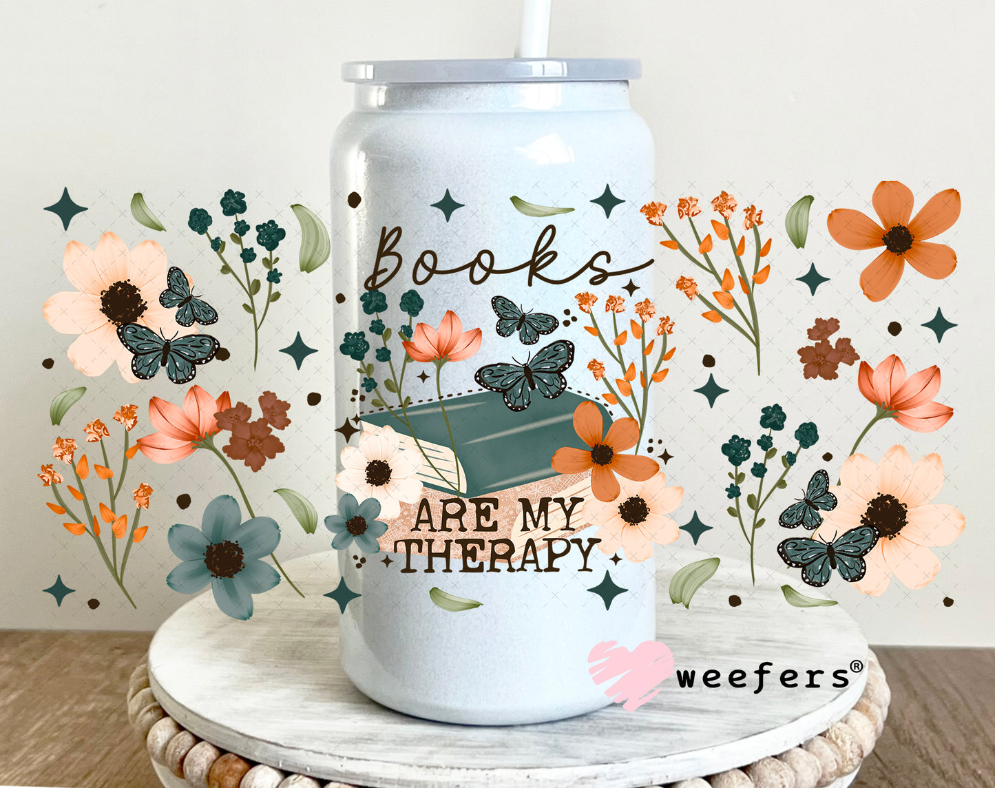 UV DTF Cup Wrap – Books Are My Therapy 16oz Glass Can Generic Weefers