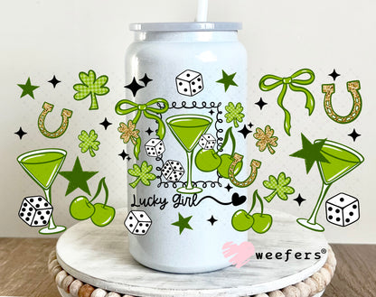 UV DTF Cup Wrap – St. Patrick's Day - Lucky Girl 16oz Glass Can Generic Weefers
