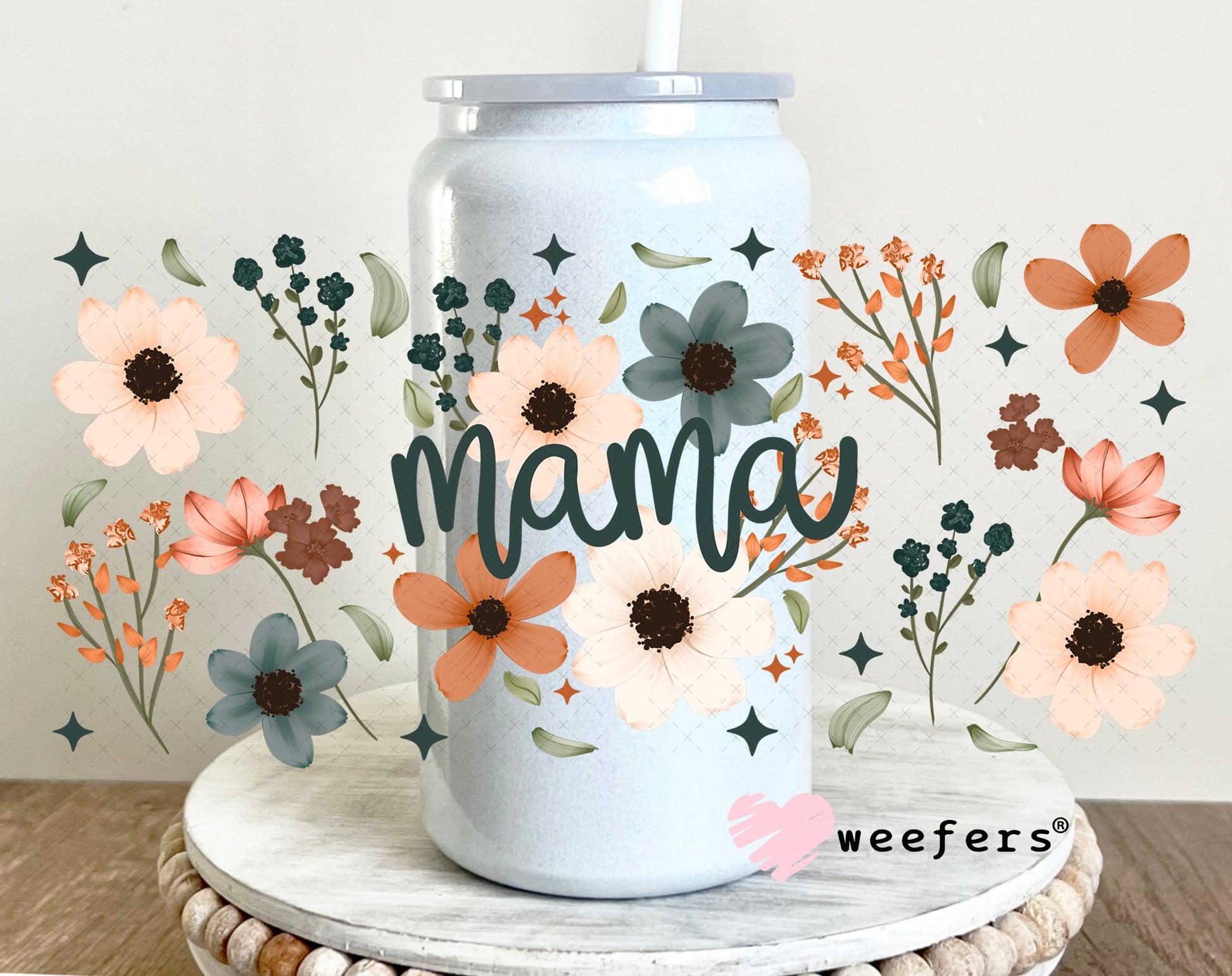 UV DTF Cup Wrap – Mama Boho Flowers 16oz Glass Can Generic Weefers