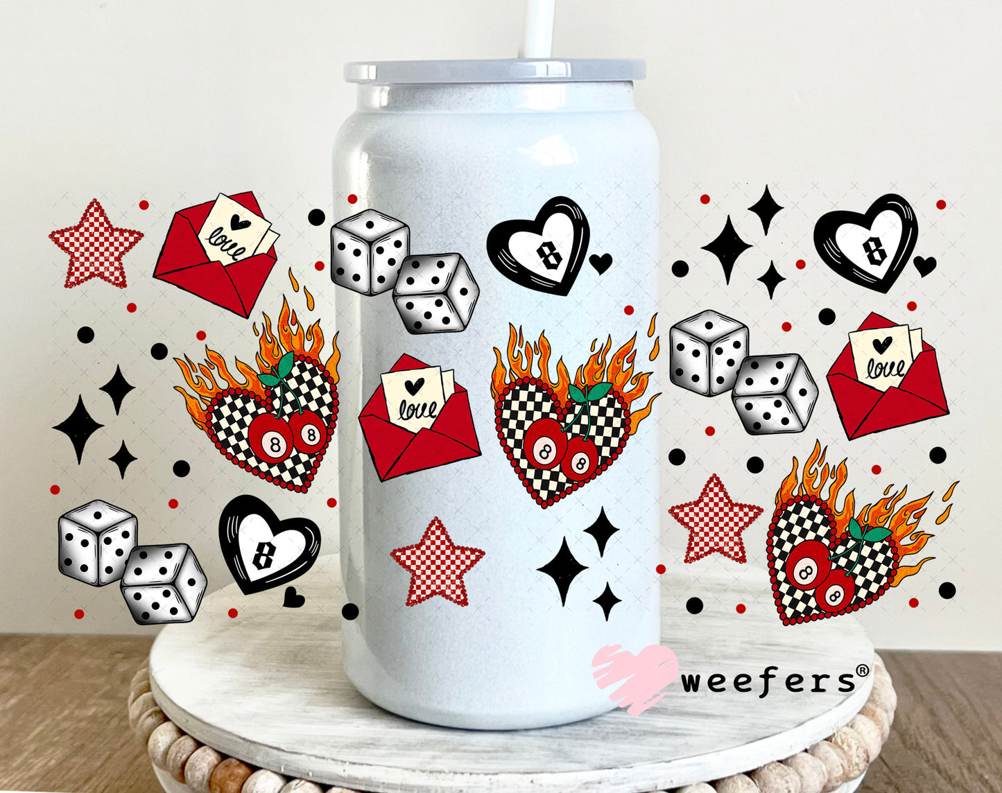 UV DTF Cup Wrap – Love is a Gamble Sidekick - Weefers Exclusive 16oz Glass Can Generic Weefers