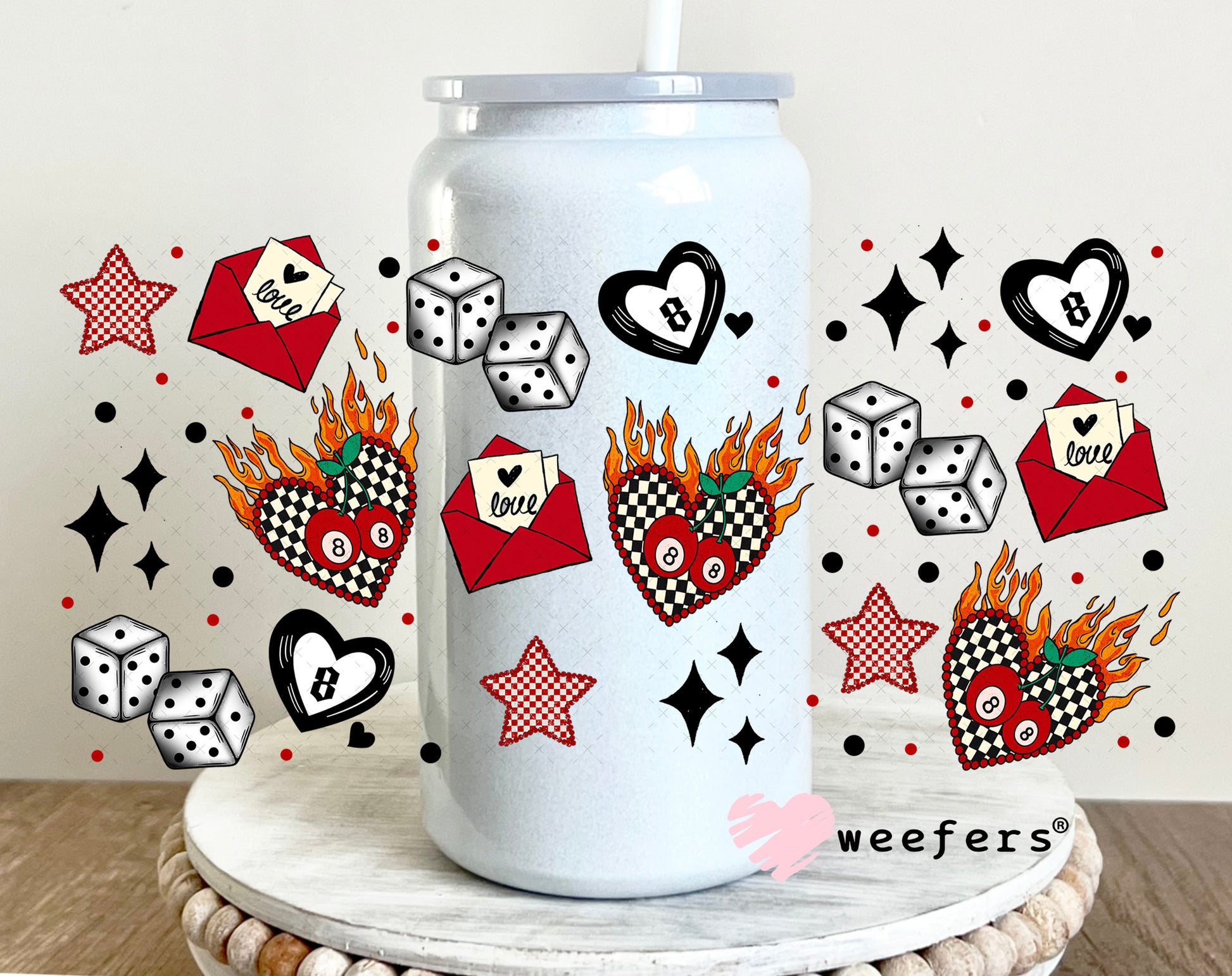 UV DTF Cup Wrap – Love is a Gamble Sidekick - Weefers Exclusive 16oz Glass Can Generic Weefers