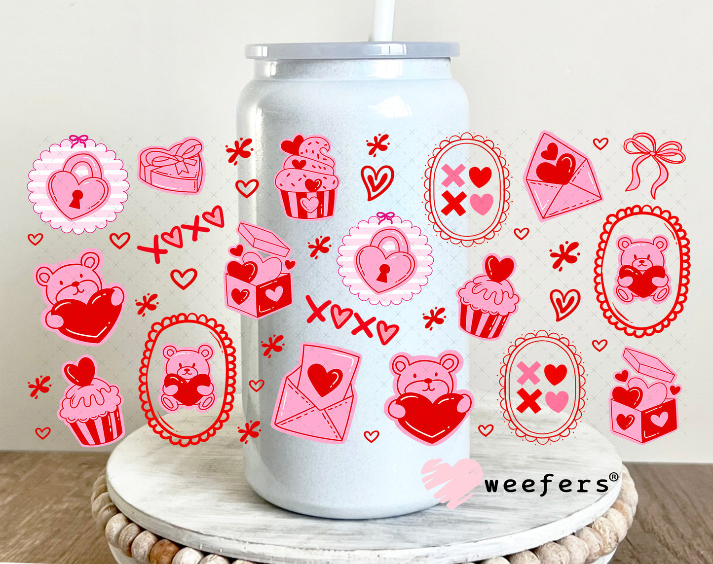 UV DTF Cup Wrap – Love Letters Valentine's Day 16oz Glass Can Generic Weefers