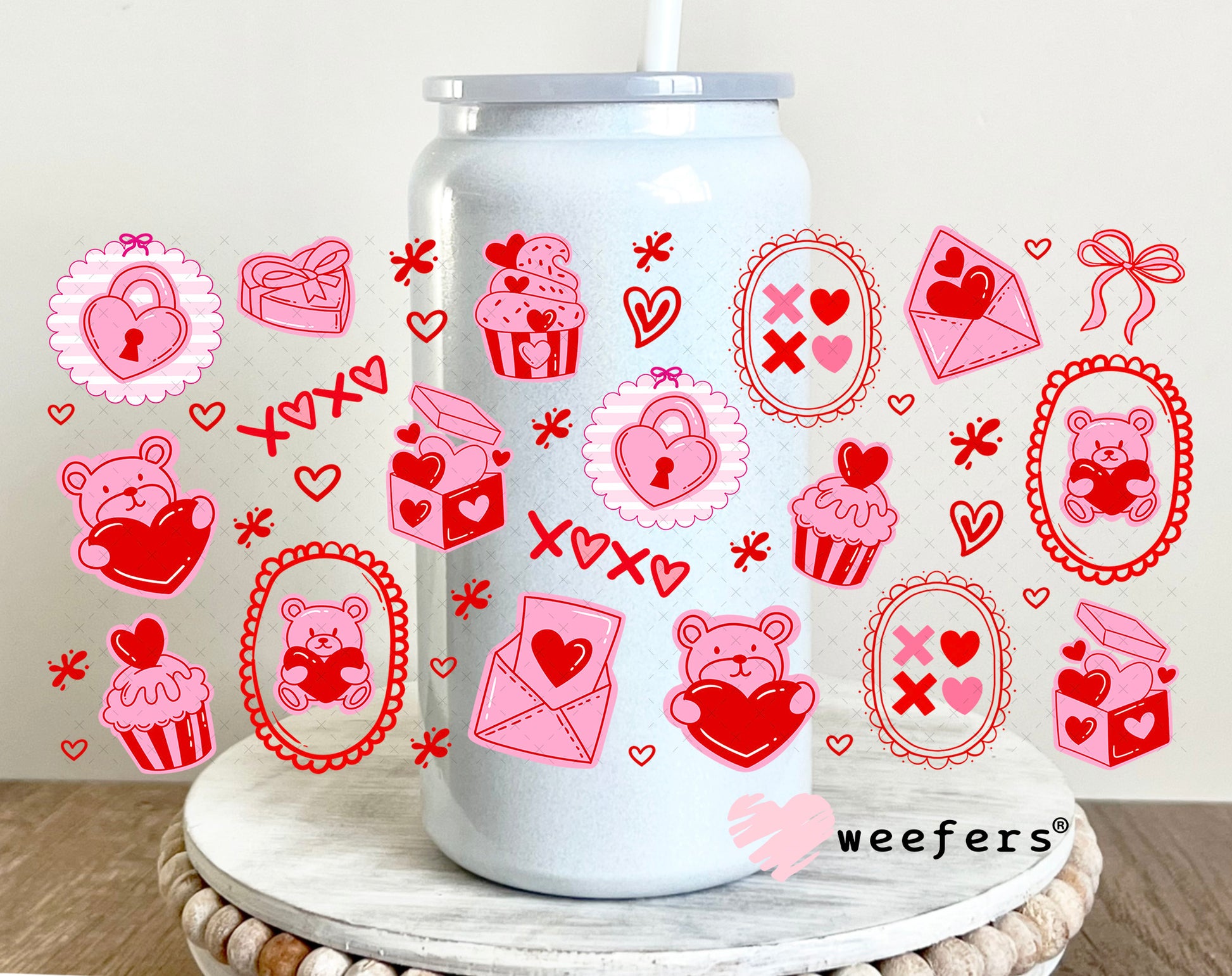 UV DTF Cup Wrap – Love Letters Valentine's Day 16oz Glass Can Generic Weefers