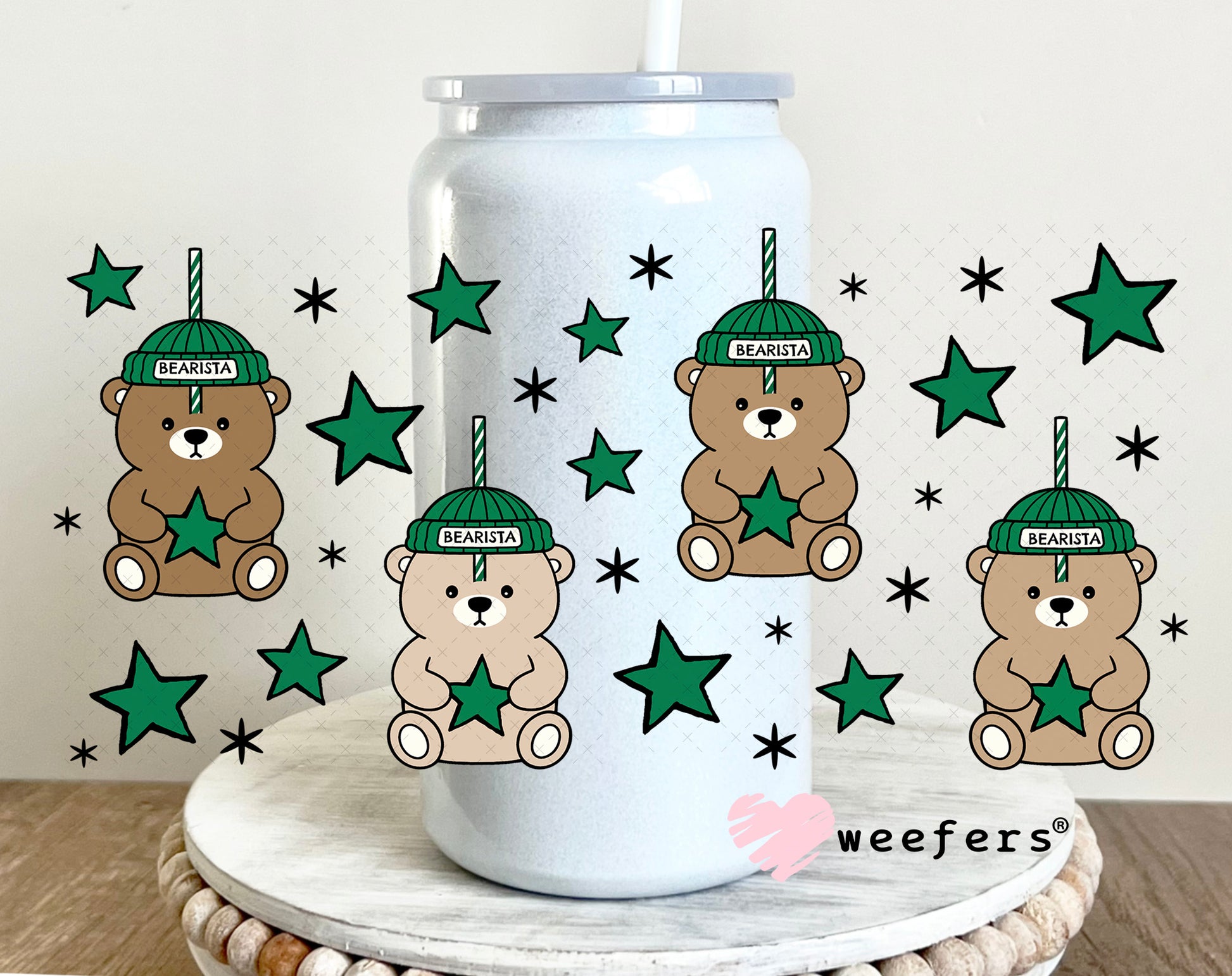 UV DTF Cup Wrap – Viral Bear with Stars 16oz Glass Can Generic Weefers