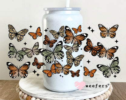 UV DTF Cup Wrap – Butterflies Green and Rust 16oz Glass Can Generic Weefers