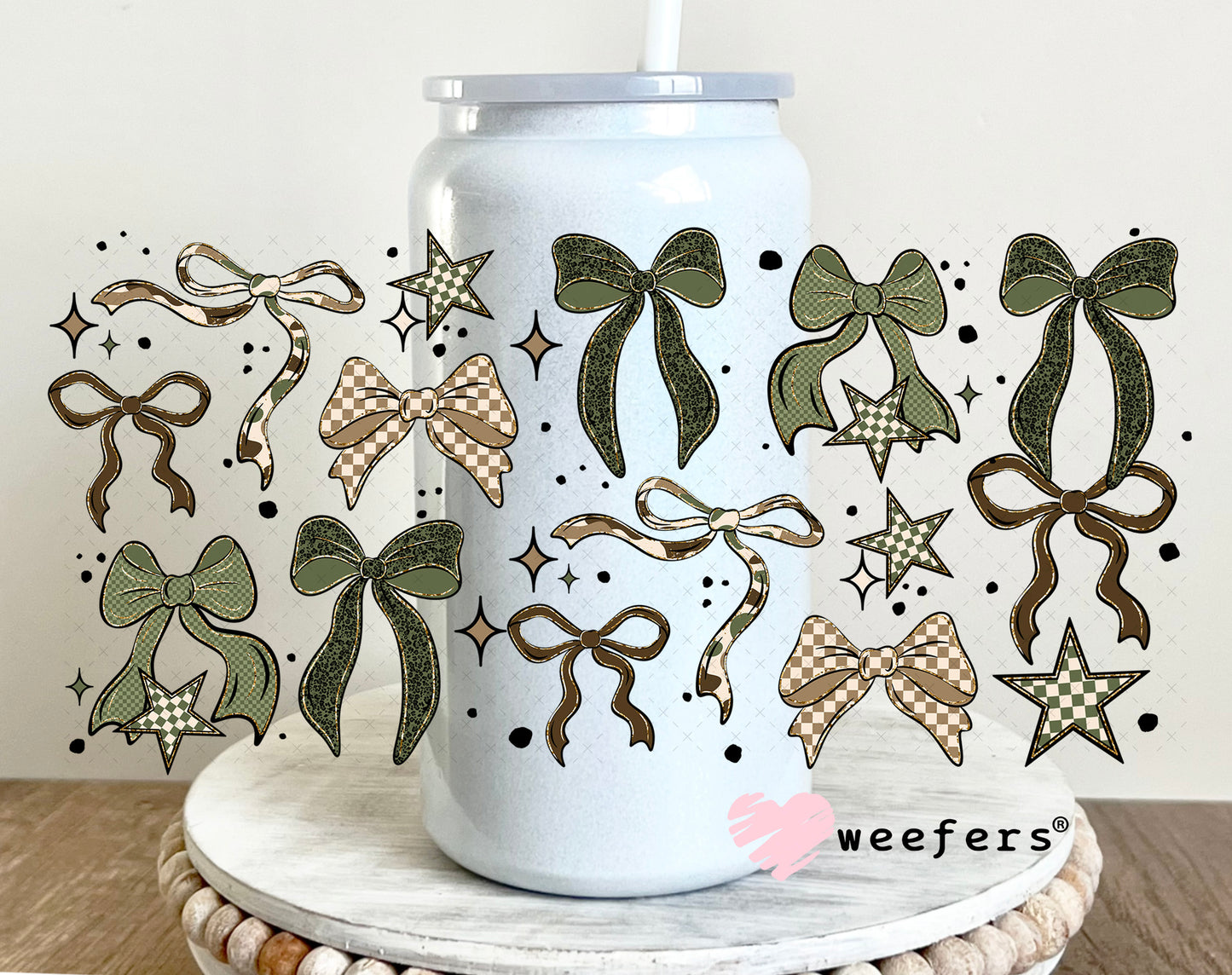 UV DTF Cup Wrap – Camouflage Bows 16oz Glass Can Generic Weefers